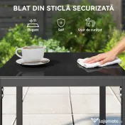Outsunny Set de Grădină 3 Piese din Rattan PE și Oțel, Set cu 2 Fotolii cu Perne Lavabile și Măsuță de Cafea cu Blat din Sticlă, Set de Mobilier pentru Balcon, Terasă sau Curte, Gri Închis și Negru | Aosom Romania 