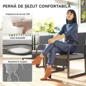 Outsunny Set de Grădină 3 Piese din Rattan PE și Oțel, Set cu 2 Fotolii cu Perne Lavabile și Măsuță de Cafea cu Blat din Sticlă, Set de Mobilier pentru Balcon, Terasă sau Curte, Gri Închis și Negru | Aosom Romania 