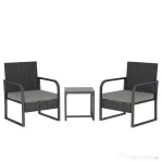 Outsunny Set de Grădină 3 Piese din Rattan PE și Oțel, Set cu 2 Fotolii și Perne Lavabile, Masă de Cafea cu Blat din Sticlă, Mobilier de Balcon pentru Terasă sau Curte, Gri Închis și Negru