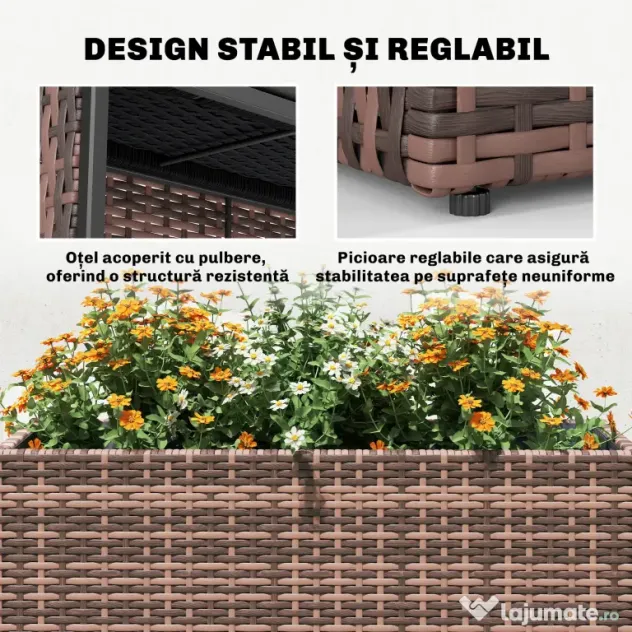 Outsunny Strat Înălțat pentru Grădină 45L din Ratan, cu Orificii de Drenaj și Picioare Reglabile, Maro | Aosom Romania