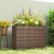 Outsunny Strat Înălțat pentru Grădină 45L din Ratan, cu Orificii de Drenaj și Picioare Reglabile, Maro | Aosom Romania 