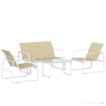 Outsunny Set Mobilier de Grădină 4 Piese cu Canapea, Fotolii și Masă, Kaki și Alb