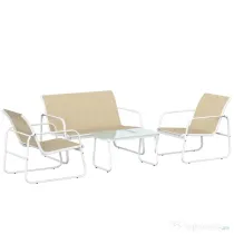 Outsunny Set Mobilier Grădină 4 Piese cu Canapea, Fotolii, Măsuță, Bej și Alb | Aosom Romania