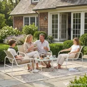 Outsunny Set Mobilier Grădină 4 Piese cu Canapea, Fotolii, Măsuță, Bej și Alb | Aosom Romania
