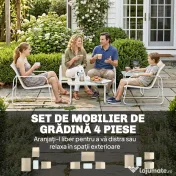 Outsunny Set Mobilier Grădină 4 Piese cu Canapea, Fotolii, Măsuță, Bej și Alb | Aosom Romania