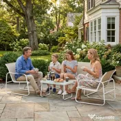 Outsunny Set Mobilier Grădină 4 Piese cu Canapea, Fotolii, Măsuță, Bej și Alb | Aosom Romania