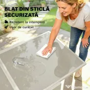 Outsunny Masă Extensibilă din Aluminiu pentru Exterior, Blat din Sticlă Temperată, Crem. | Aosom Romania