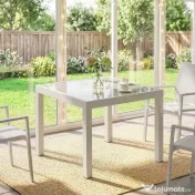 Outsunny Masă Extensibilă din Aluminiu pentru Exterior, Blat din Sticlă Temperată, Crem. | Aosom Romania