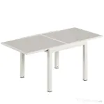 Outsunny Masă Extensibilă din Aluminiu pentru Exterior, Blat din Sticlă Temperată, Crem.