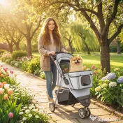PawHut Cărucior pentru Câini Mici Pliabil, Cărucior pentru Câini cu Roți cu Frâne, Suport pentru Pahare, Coș de Depozitare și Căptușeală Detasabilă și Lavabilă, pentru Animale de până la 10 kg, Gri | Aosom Romania
