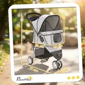 PawHut Cărucior pentru Câini Mici Pliabil, Cărucior pentru Câini cu Roți cu Frâne, Suport pentru Pahare, Coș de Depozitare și Căptușeală Detasabilă și Lavabilă, pentru Animale de până la 10 kg, Gri | Aosom Romania
