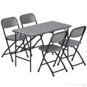 Outsunny Set Masă și Scaune Pliabile de Grădină, 5 Piese, Masă Reglabilă cu Blat HDPE Efect Lemn și 4 Scaune, Set Mobilier Exterior pentru Terasă și Balcon, Gri Închis | Aosom Romania 