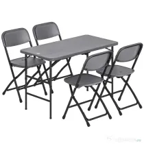 Outsunny Set Masă și Scaune Pliabile de Grădină, 5 Piese, Masă Reglabilă cu Blat HDPE Efect Lemn și 4 Scaune, Set Mobilier Exterior pentru Terasă și Balcon, Gri Închis | Aosom Romania