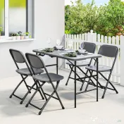 Outsunny Set Masă și Scaune Pliabile de Grădină, 5 Piese, Masă Reglabilă cu Blat HDPE Efect Lemn și 4 Scaune, Set Mobilier Exterior pentru Terasă și Balcon, Gri Închis | Aosom Romania 