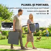 Outsunny Set Masă și Scaune Pliabile de Grădină, 5 Piese, Masă Reglabilă cu Blat HDPE Efect Lemn și 4 Scaune, Set Mobilier Exterior pentru Terasă și Balcon, Gri Închis | Aosom Romania 