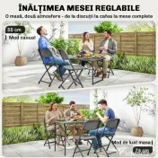 Outsunny Set Masă și Scaune Pliabile de Grădină, 5 Piese, Masă Reglabilă cu Blat HDPE Efect Lemn și 4 Scaune, Set Mobilier Exterior pentru Terasă și Balcon, Gri Închis | Aosom Romania 