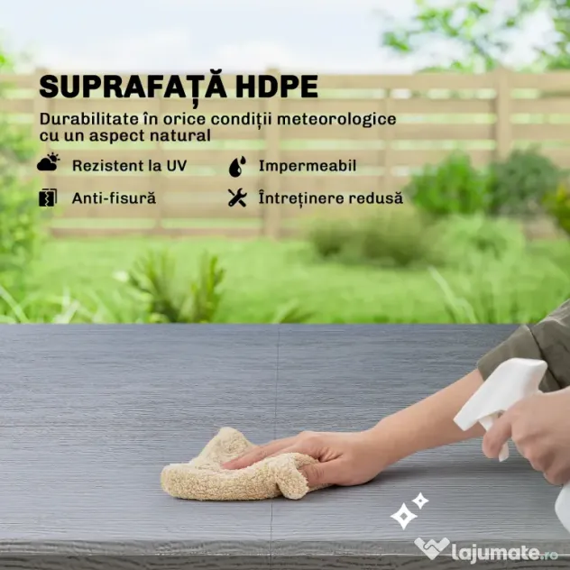 Outsunny Set Masă și Scaune Pliabile de Grădină, 5 Piese, Masă Reglabilă cu Blat HDPE Efect Lemn și 4 Scaune, Set Mobilier Exterior pentru Terasă și Balcon, Gri Închis | Aosom Romania