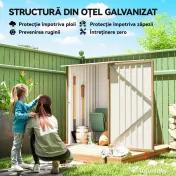 Outsunny Căsuță de Grădină 0.92m² din Oțel Galvanizat, Depozit pentru Unelte cu Ușă Blocabilă, Acoperiș Înclinat, 100x104x160 cm, Maro Deschis cu Aspect de Lemn | Aosom Romania 