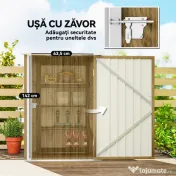 Outsunny Căsuță de Grădină 0.92m² din Oțel Galvanizat, Depozit pentru Unelte cu Ușă Blocabilă, Acoperiș Înclinat, 100x104x160 cm, Maro Deschis cu Aspect de Lemn | Aosom Romania 