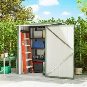 Outsunny Căsuță de Grădină 0,92m² din Oțel Galvanizat, Depozit pentru Unelte cu Ușă Blocabilă, Acoperiș Înclinat, 100x104x160 cm, Verde Deschis | Aosom Romania 