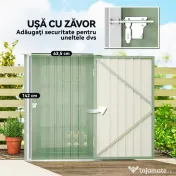 Outsunny Căsuță de Grădină 0,92m² din Oțel Galvanizat, Depozit pentru Unelte cu Ușă Blocabilă, Acoperiș Înclinat, 100x104x160 cm, Verde Deschis | Aosom Romania 