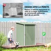 Outsunny Căsuță de Grădină 0,92m² din Oțel Galvanizat, Depozit pentru Unelte cu Ușă Blocabilă, Acoperiș Înclinat, 100x104x160 cm, Verde Deschis | Aosom Romania 