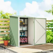 Outsunny Căsuță de Grădină 0,92m² din Oțel Galvanizat, Depozit pentru Unelte cu Ușă Blocabilă, Acoperiș Înclinat, 100x104x160 cm, Verde Deschis | Aosom Romania 