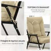 Outsunny Set 2 Perne pentru Scaune de Exterior cu Curele de Fixare, Perne Imbottite din Poliester și Bumbac, pentru Șezlonguri, Fotolii, 50x120x8 cm, Bej | Aosom Romania
