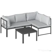 Outsunny Set de Grădină din Metal 3 Piese cu Măsuță cu Șipci și Perne | Aosom Romania 