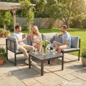 Outsunny Set de Grădină din Metal 3 Piese cu Măsuță cu Șipci și Perne | Aosom Romania 