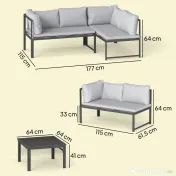 Outsunny Set de Grădină din Metal 3 Piese cu Măsuță cu Șipci și Perne | Aosom Romania 
