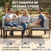 Outsunny Set de Grădină din Metal 3 Piese cu Măsuță cu Șipci și Perne | Aosom Romania 