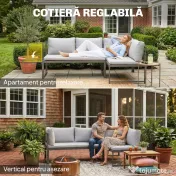 Outsunny Set de Grădină din Metal 3 Piese cu Măsuță cu Șipci și Perne | Aosom Romania 