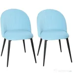 HOMCOM Set 2 Scaune de sufragerie, în Formă de Scoică, Catifea si oțel, 52cm x 55cm x 79cm, Albastru Deschis