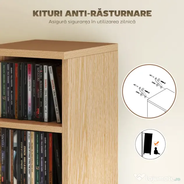 HOMCOM Set de 2 Mobili Suport CD cu Polițe Reglabile, Raft pentru 204 CD-uri Compact, Mobilier cu 12 Compartimente, pentru Living, Dormitor, Birou, 21x22,5x88,5cm, Culoare Lemn | Aosom Romania