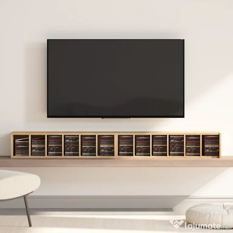 HOMCOM Set de 2 Mobili Suport CD cu Polițe Reglabile, Raft pentru 204 CD-uri Compact, Mobilier cu 12 Compartimente, pentru Living, Dormitor, Birou, 21x22,5x88,5cm, Culoare Lemn | Aosom Romania