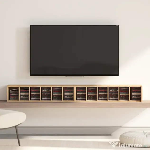 HOMCOM Set de 2 Mobili Suport CD cu Polițe Reglabile, Raft pentru 204 CD-uri Compact, Mobilier cu 12 Compartimente, pentru Living, Dormitor, Birou, 21x22,5x88,5cm, Culoare Lemn | Aosom Romania