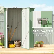 Outsunny Căsuță de Grădină 1.07m² din Oțel Galvanizat, Magazie pentru Unelte cu Ușă Blocabilă și Acoperiș Înclinat, 142x86x189 cm, Verde Deschis | Aosom Romania