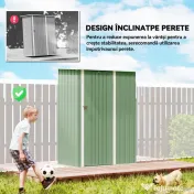 Outsunny Căsuță de Grădină 1.07m² din Oțel Galvanizat, Magazie pentru Unelte cu Ușă Blocabilă și Acoperiș Înclinat, 142x86x189 cm, Verde Deschis | Aosom Romania