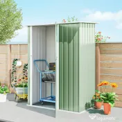 Outsunny Căsuță de Grădină 1.07m² din Oțel Galvanizat, Magazie pentru Unelte cu Ușă Blocabilă și Acoperiș Înclinat, 142x86x189 cm, Verde Deschis | Aosom Romania