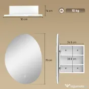 HOMCOM Dulap Baie LED, Anti-Condens, Iluminare Reglabilă 3 Tonuri, Alb, Montare pe Perete | Aosom Romania 