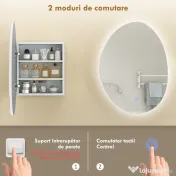 HOMCOM Dulap Baie LED, Anti-Condens, Iluminare Reglabilă 3 Tonuri, Alb, Montare pe Perete | Aosom Romania 