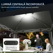 Outsunny Gazebo 3x3 m Pliabil Pop Up cu Înălțime Reglabilă, UV50+, Gazebo de Grădină cu Lumină Centrală și USB, Telecomandă, Geantă de Transport, pentru Exterior, Camping, Petreceri, Negru | Aosom Romania 
