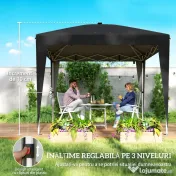 Outsunny Gazebo 3x3 m Pliabil Pop Up cu Înălțime Reglabilă, UV50+, Gazebo de Grădină cu Lumină Centrală și USB, Telecomandă, Geantă de Transport, pentru Exterior, Camping, Petreceri, Negru | Aosom Romania 