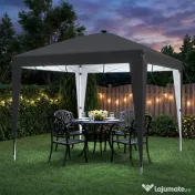 Outsunny Gazebo 3x3 m Pliabil Pop Up cu Înălțime Reglabilă, UV50+, Gazebo de Grădină cu Lumină Centrală și USB, Telecomandă, Geantă de Transport, pentru Exterior, Camping, Petreceri, Negru | Aosom Romania 