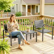 Outsunny Set Bistro Grădină 3 Piese pentru 2 Persoane, Masă și Scaune de Exterior cu Cadru Metalic, Mobilier din Plastic pentru Terasă | Aosom Romania