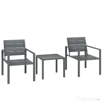 Outsunny Set de Grădină 3 piese cu 2 Scaune de Exterior și Măsuță de Cafea, din HDPE și Metal, Gri Închis