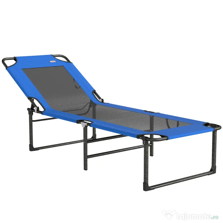 Outsunny Șezlong Pliabil, Spătar Reglabil pe 4 Poziții, Mânere pentru Transport, Culoare Albastru | Aosom Romania