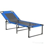 Outsunny Șezlong Pliabil, Spătar Reglabil pe 4 Poziții, Mânere pentru Transport, Culoare Albastru | Aosom Romania