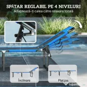 Outsunny Șezlong Pliabil, Spătar Reglabil pe 4 Poziții, Mânere pentru Transport, Culoare Albastru | Aosom Romania